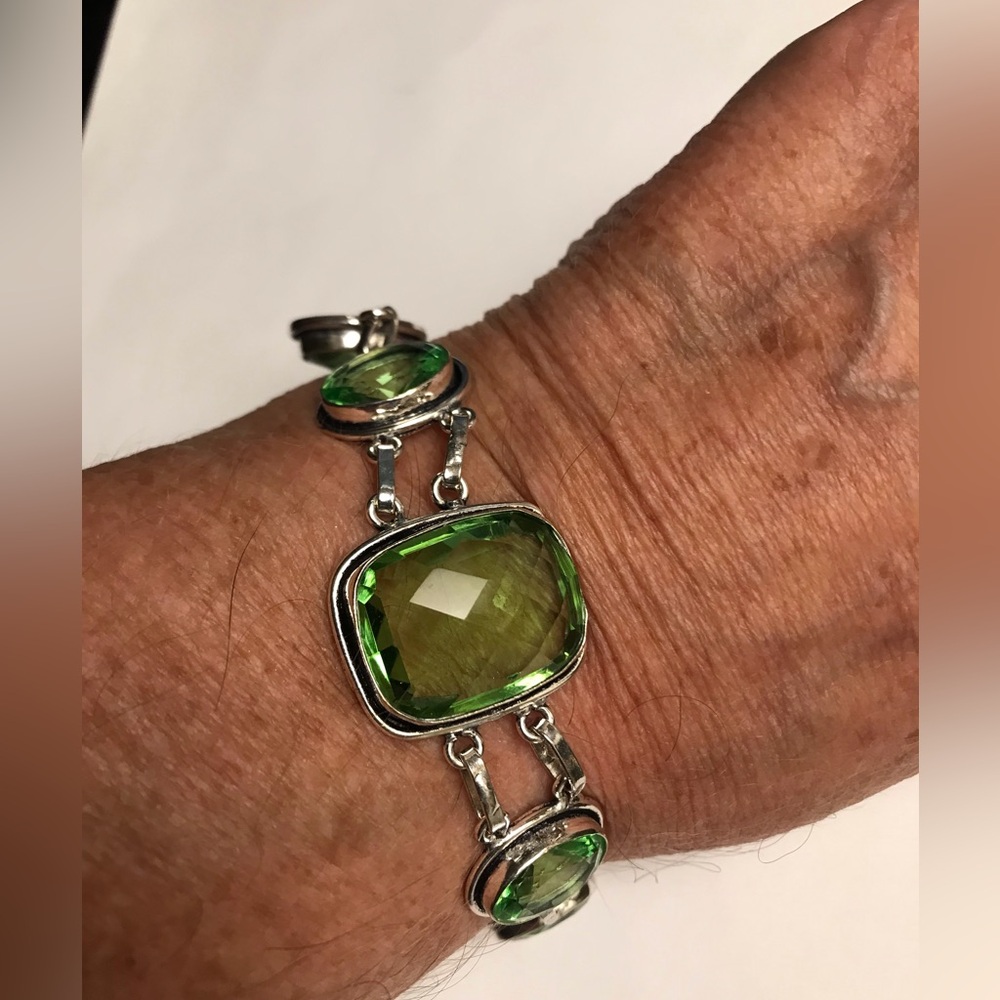 Peridot Stamped 925 Sterling Silver Bracelet